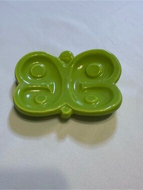 Vintage Lime Green Ceramic Butterfly trinket tray / soap dish